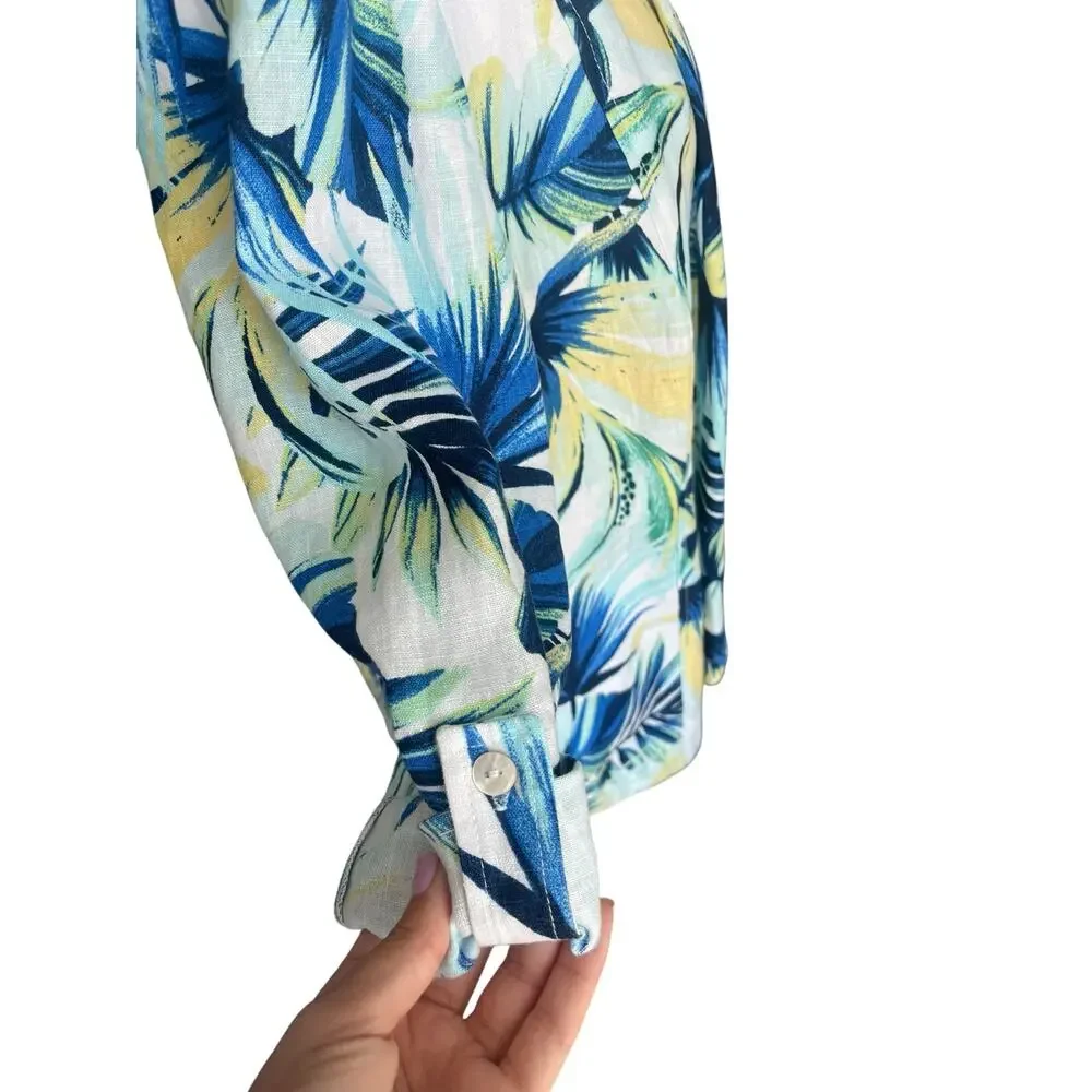 Chico's Tropical Garden Linen Open Drape Front Jacket Lightweight Casual 3 - Picture 5 of 11